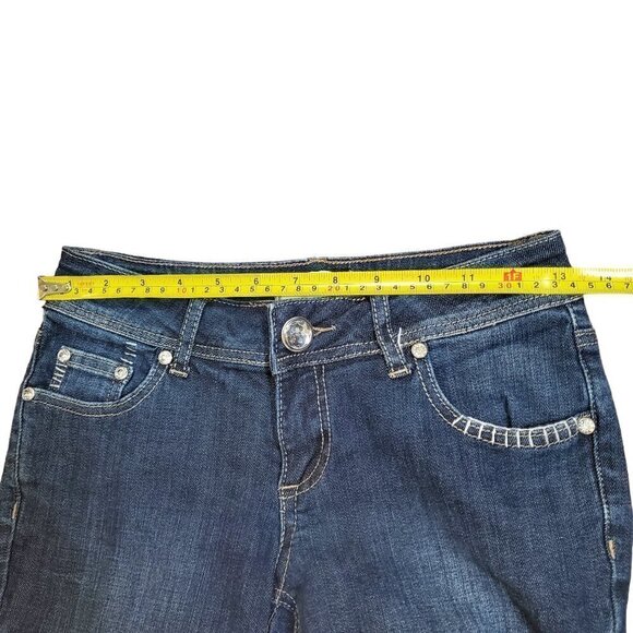 Grace in LA USA Capri Jeans Womens Blue Denim Rhinestone Flap Pockets Size 3 - Picture 5 of 7